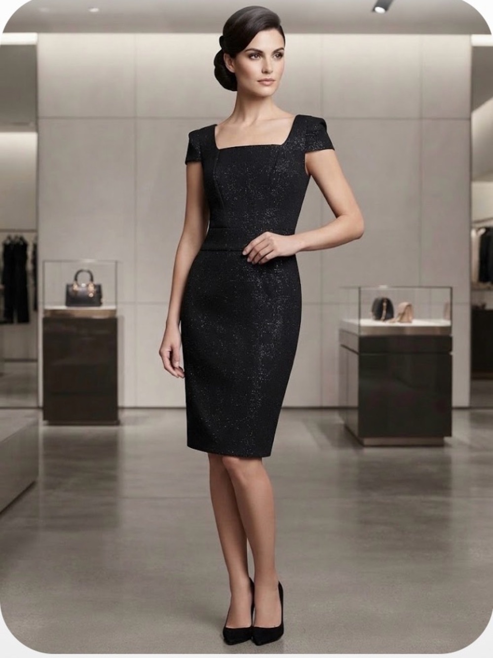🔮 Club Monaco Fall Black & Silver Wool Blend Metallic Sheath Dress Size 4 🔮